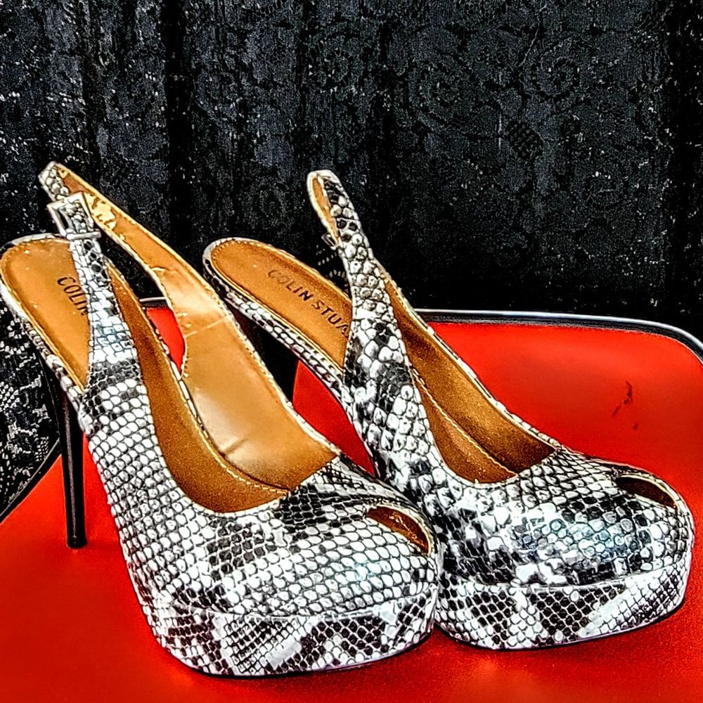 Colin Stuart Black and White Snake Skin, Sz. 9